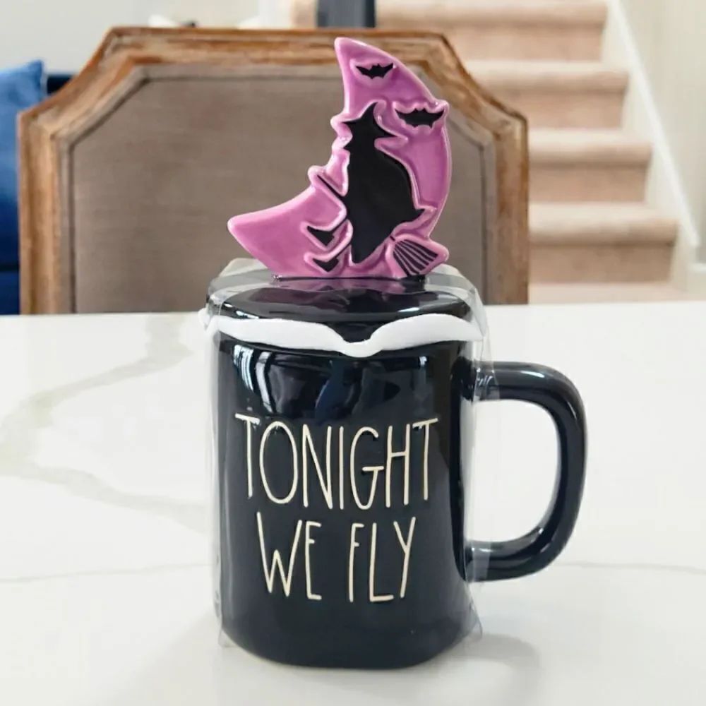 RAE DUNN TONIGHT WE FLY mug with topper NEW